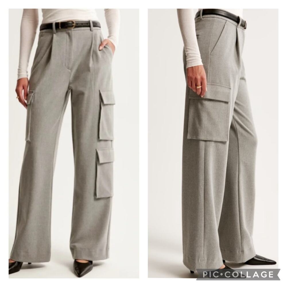 Abercrombie Fitch Gray Brushed Suiting Tailored Cargo Wide Leg Pants Size 8